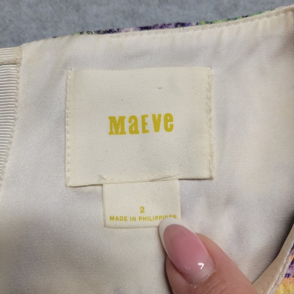 Anthropologie Maeve Neon Floral Pebble Sleeveless Fit & Flare Dress Size 2 - Picture 4 of 8